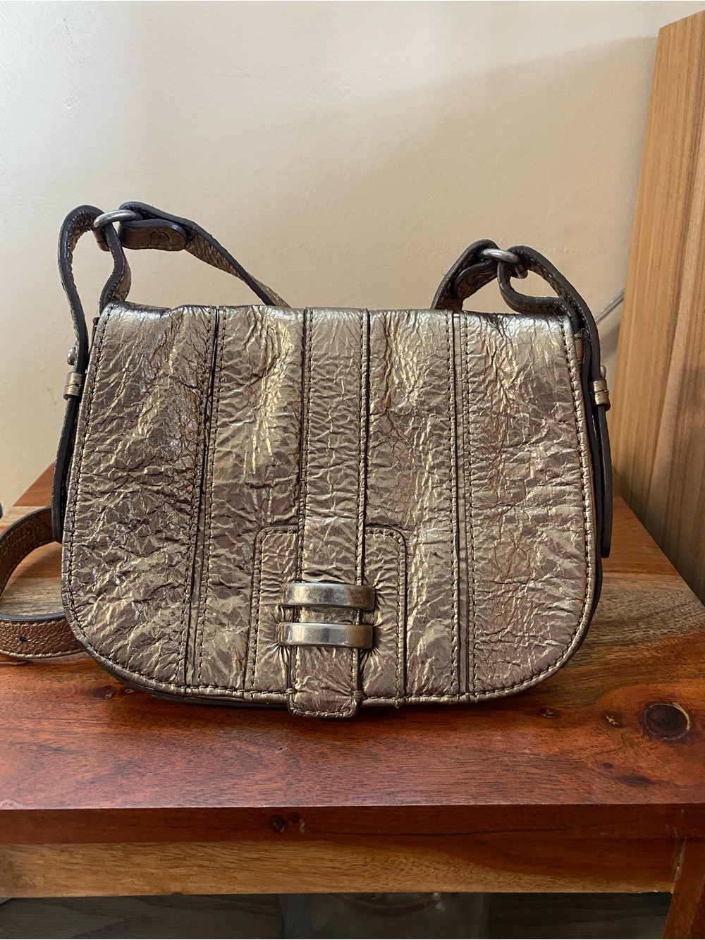 Metallic Silver Leather Crossbody Saddle Bag - BCBG MAXAZRIA